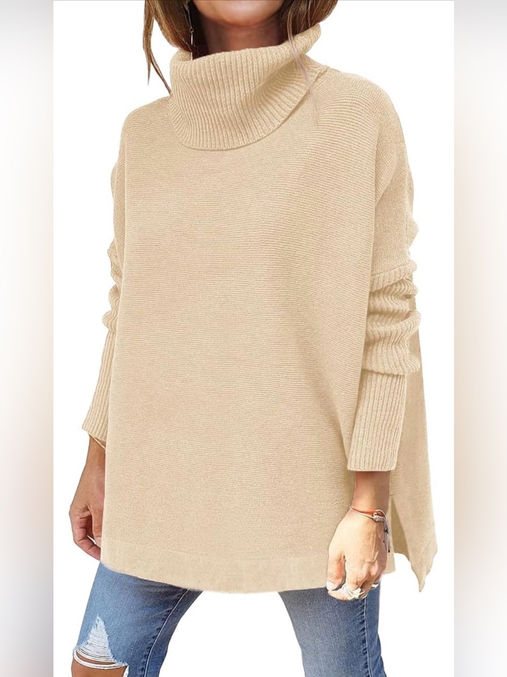 Lillusory Oversized Turtleneck Sweater- Cream